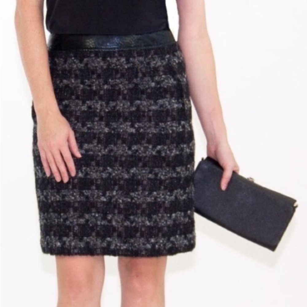 Tory Burch Leather Trimmed Tweed Pencil Skirt‎ Wool Blend